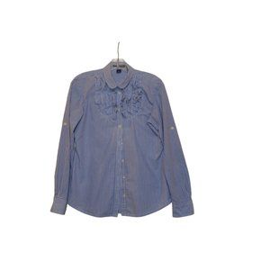 GAP Long Sleeves Cuff Blue White Stripes Button Down Front Ruffled Shirt Women S